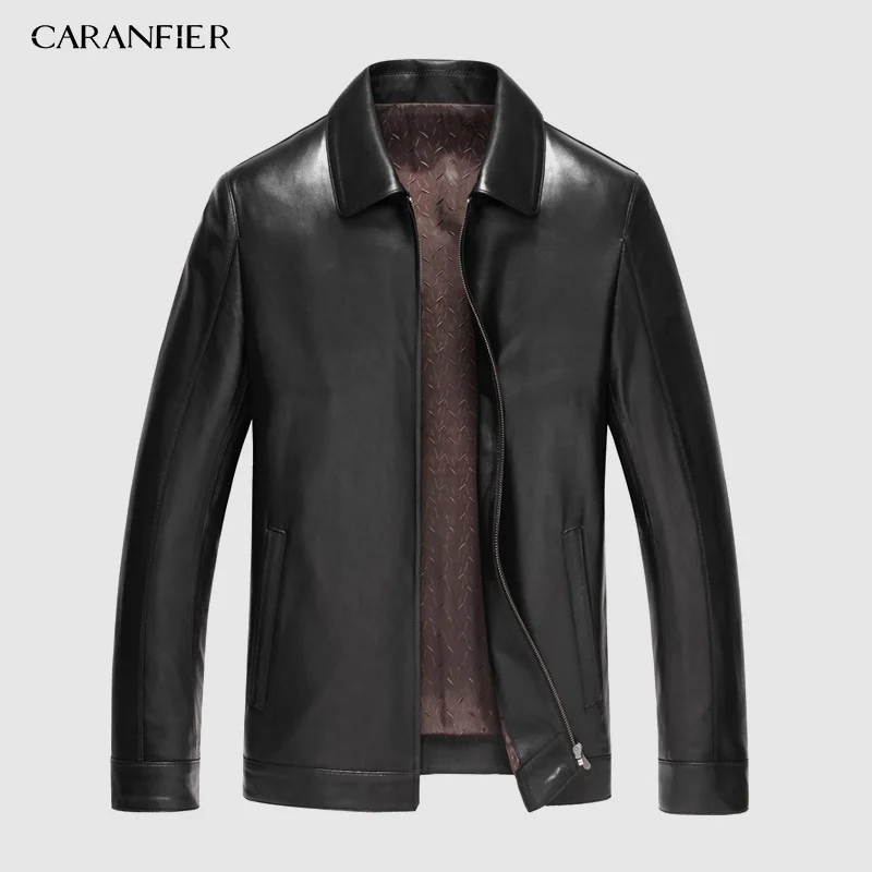 6608A Black Мужские куртки CARANFIER из натуральной овечьей кожи, повседневные приталенные пальто, верхняя одежда для мотоциклов, DHL,, M-4XL - Цвет: 6608A Black