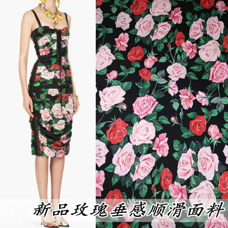 Весна лето драпировка с розовым цветком одежда ткань ручная работа платье