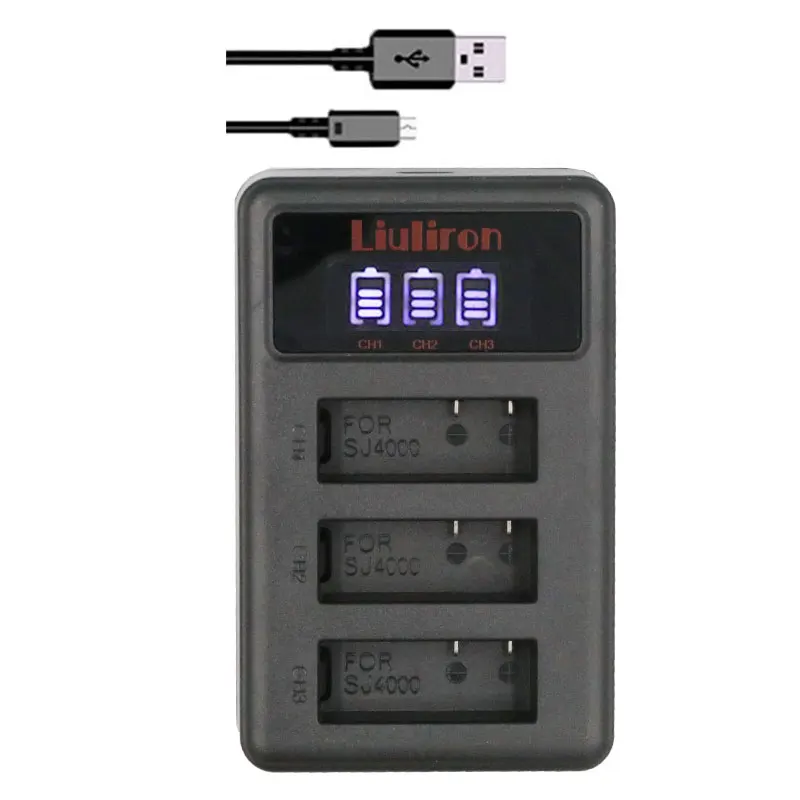 charger only 4 шт. Камера SJ4000 SJ5000 Батарея+ 3 лота ЖК-дисплей USB Зарядное устройство для спортивной экшн-камеры SJCAM SJ5000X SJ6000 SJ7000 SJ 4000 Wi-Fi M10 EKEN 4K H8 H9 - Цвет: charger only