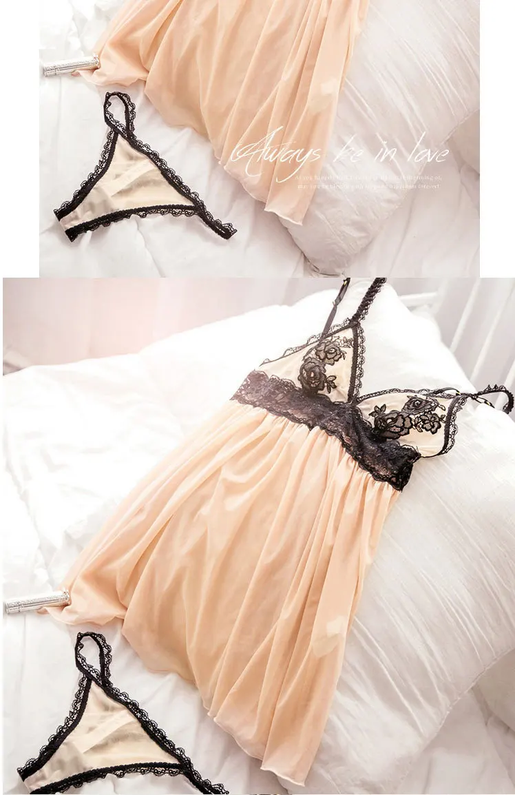Fdfklak Lace Sexy Sleepwear Women Nightwear Summer Spaghetti Strap Night Lingerie Nightgown Champagne Sleeping Dress Q1255