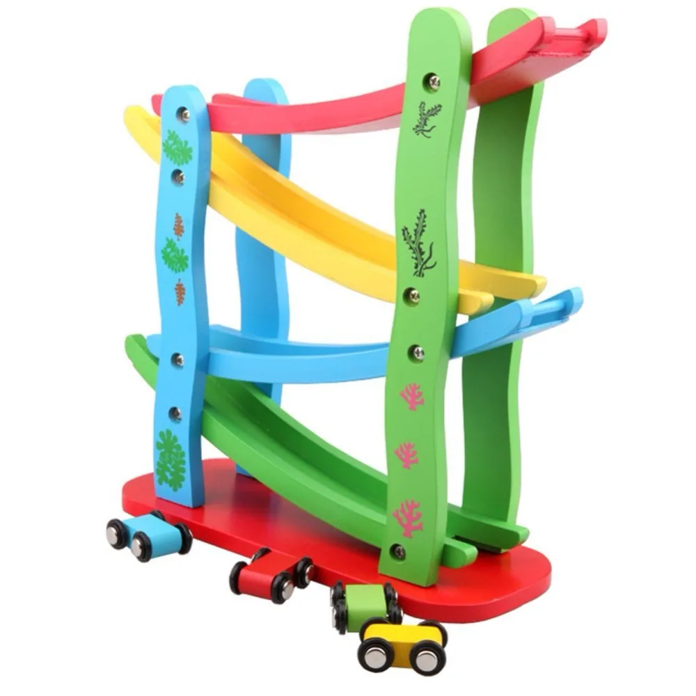 

Детская деревянная лестница, скользящий автомобиль с деревянными прорезями, трек, игрушки, развивающая модель для слайда, игрушка для детей...
