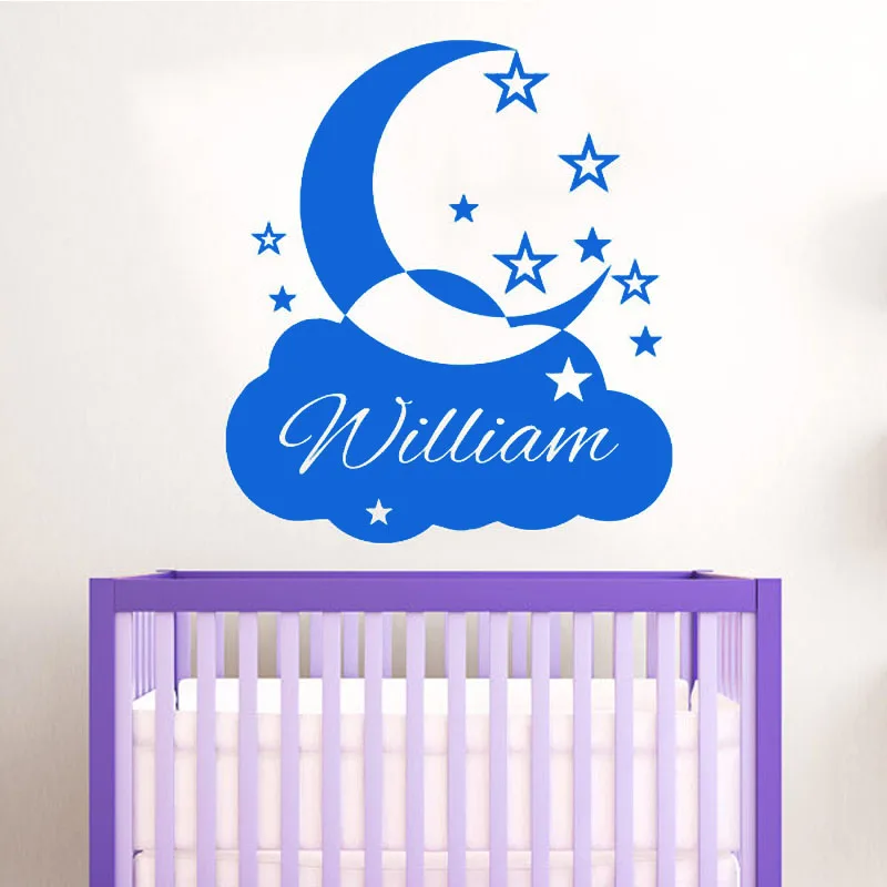 

Customized Personalized Name Wall Stickers Clouds Moon And Stars Decorative Wall Decals Vinyl Babys Room Adhesive Wallpapers