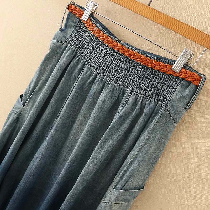 Джинсовая юбка женская джинсовая с карманами на пуговицах свободная Восточная