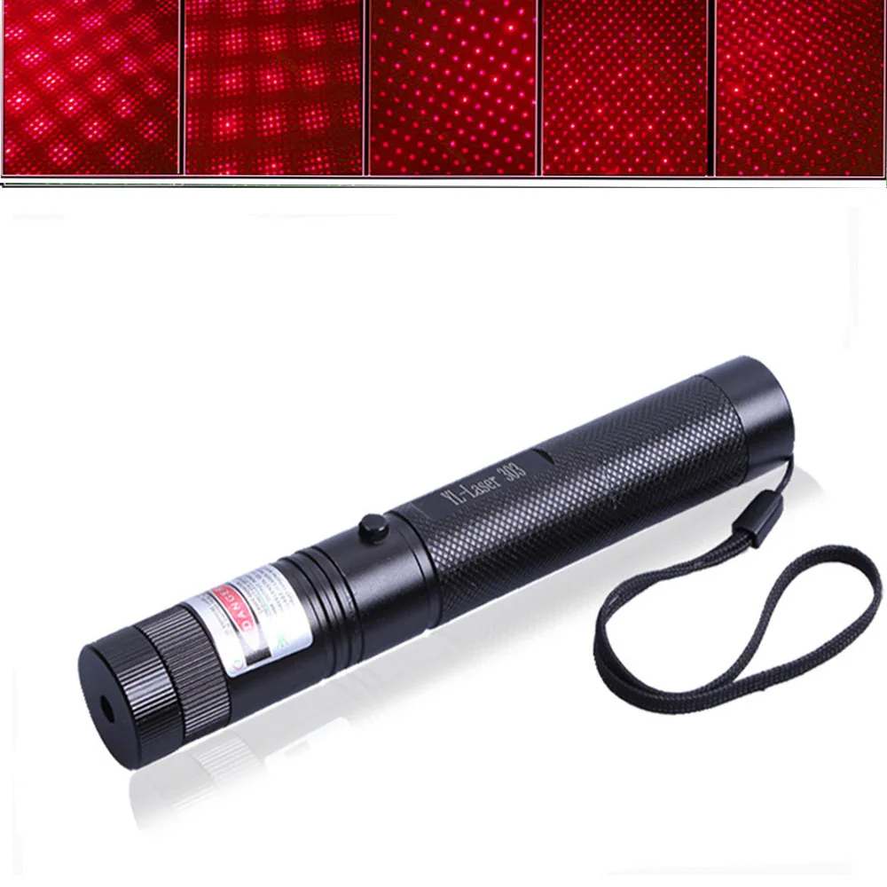 Red no battery 303 Green Laser Pointer Red Laser Blue Pointer Sight Powerful Device Adjustable Focus Lazer 303, Choose Charger& 18650 Battery - Color: Red no battery