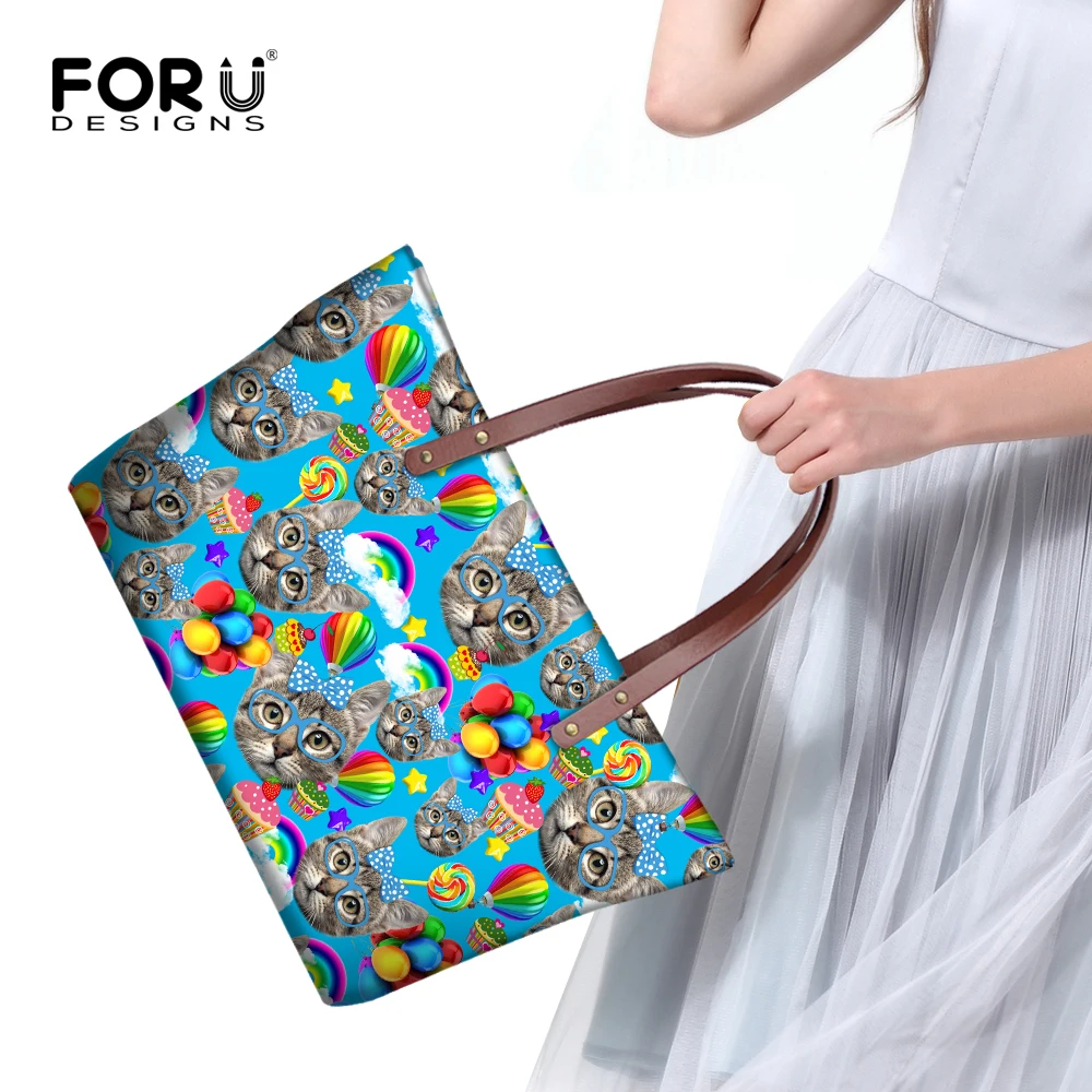 FORUDESIGNS/милая сумка с принтом кота сумки через плечо для женщин известные бренды