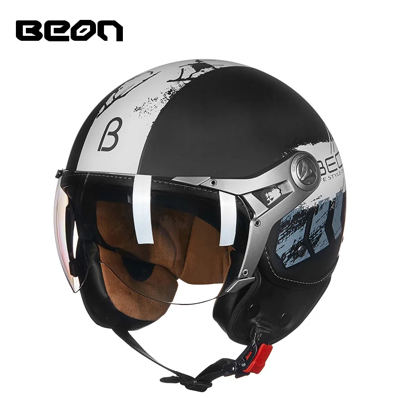 Matt black white Beon мотоцикл ретро Винтаж 3/4 лицо шлемы capacete мотоцикл точка ECE половина шлемы B-110B - Цвет: Matt black white