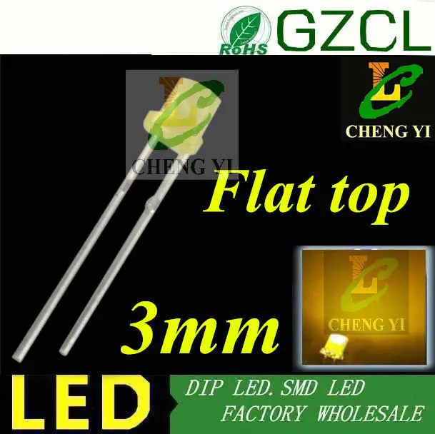 1000 шт. Бесплатная доставка 3 мм led диод Зеленый Диффузный плоский Топ dip