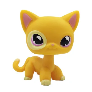 LPS редкая маленькая кошка из зоомагазина, игрушки, кошка с короткой шерстью #855, оранжевая желтая кошка с фиолетовыми лунными глазами, фигурки с брызгами, подарки для детей