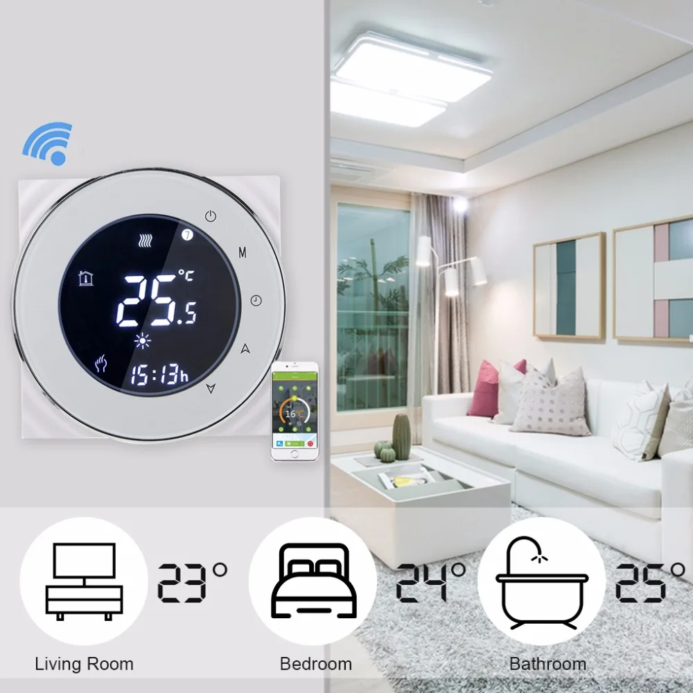 Комнатный термостат, Wifi, газовый котел, Отопление, Смарт, Alexa, программируемый регулятор температуры, 95-240 В, 3 А, зима, черный/белый, зима