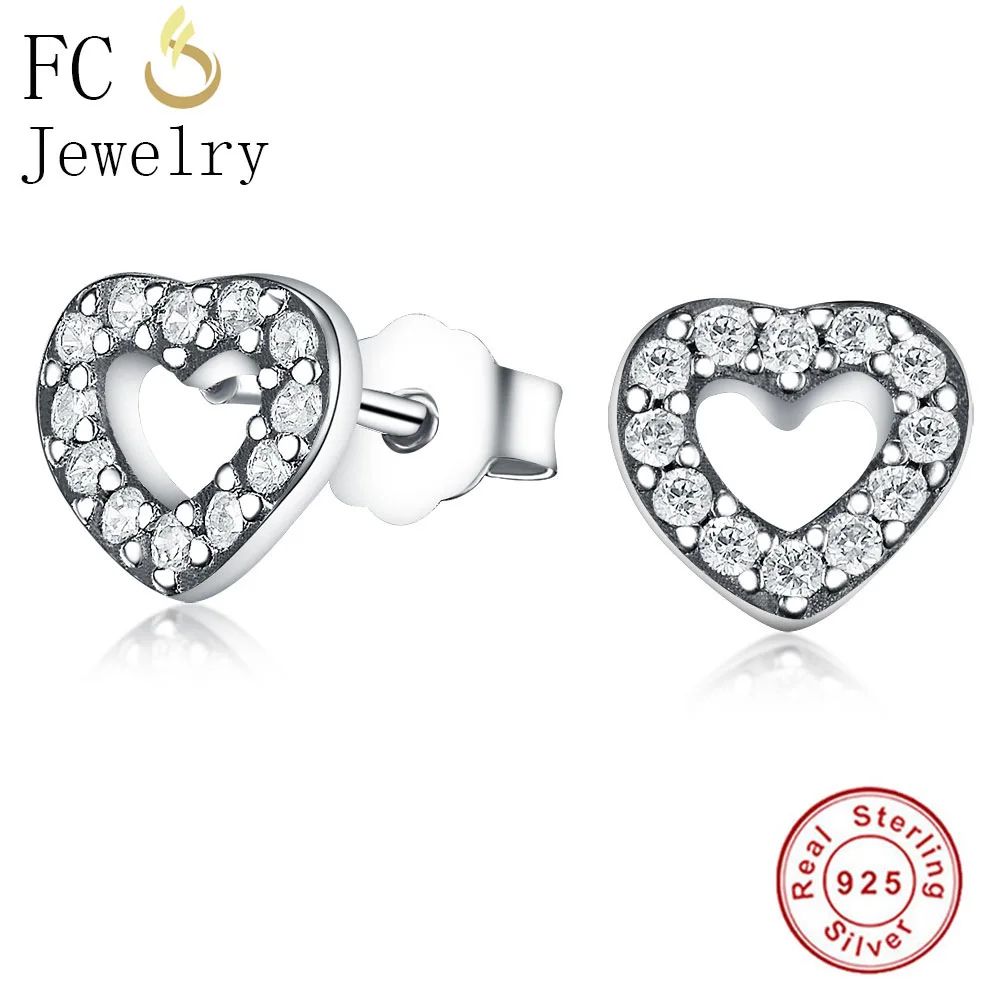 heart style-1 Love Forever/Микки/звезда/корона/Сердце CZ серьги гвоздики Настоящее серебро 925 модные женские шпильки для девочек ювелирный подарок на Рождество вечерние - Окраска металла: heart style-1