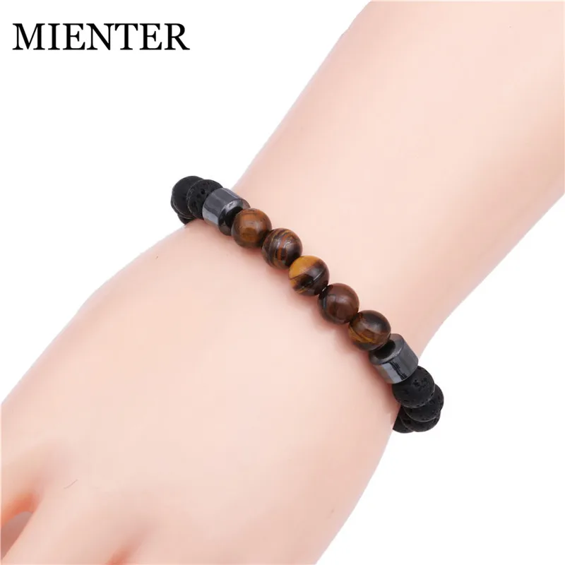 Fashion Couple Lava stone Natural Tiger Eye Stone bracelet men women hand made Friendship Bangles High Quality MIENTER | Украшения и