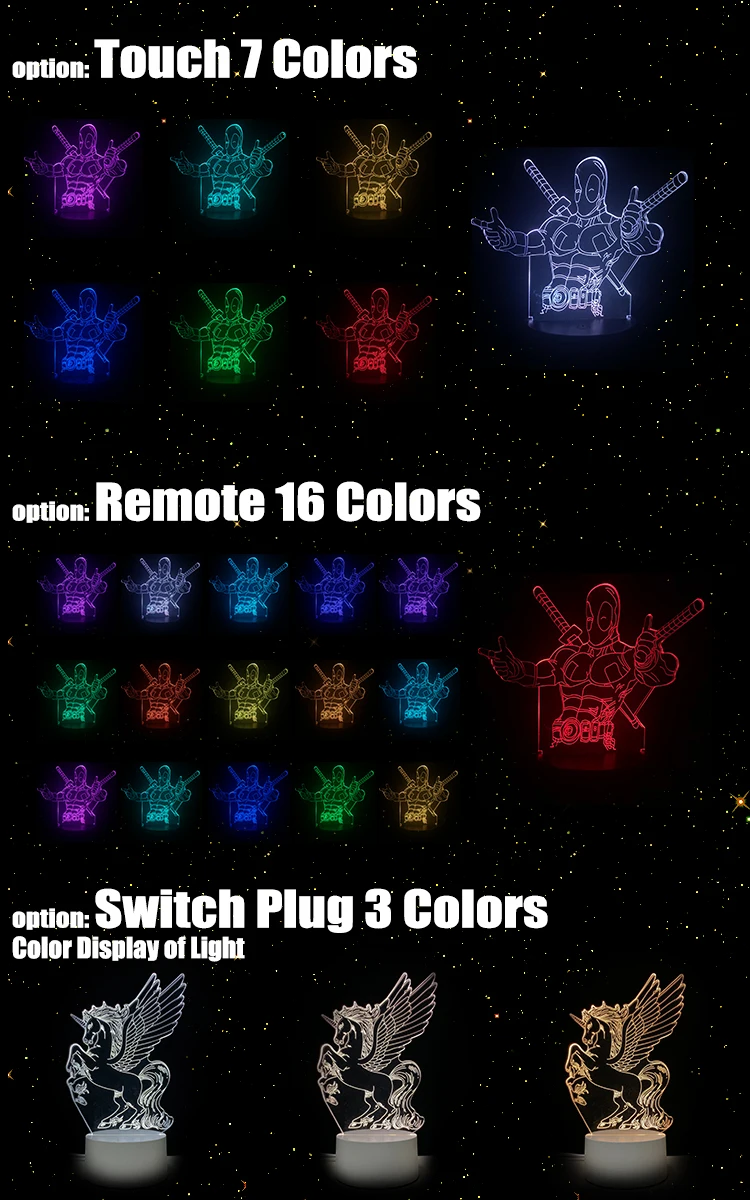 VCity 3D ночник настольная лампа Светодиодная лампа Дэдпул RGB многоцветные изменения лучшие подарки дети кино вентиляторы коллекция сувенир подарок