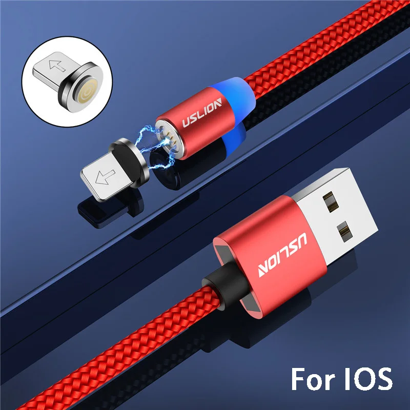 USLION 1 м Быстрая зарядка Магнитный Micro usb type-C кабель зарядное устройство для huawei P30 mate 20 Pro 3A светодиодный магнитный кабель usbc для передачи данных - Цвет: Red For iPhone