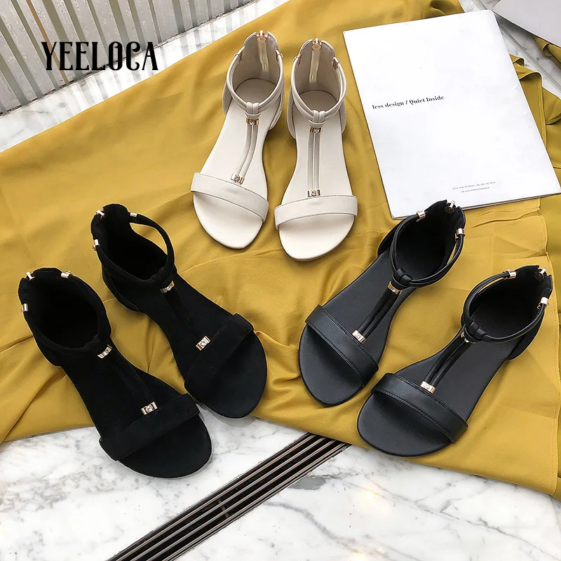 Сандалии YEELOCA женские на плоской подошве модные пляжные кожаные Босоножки с