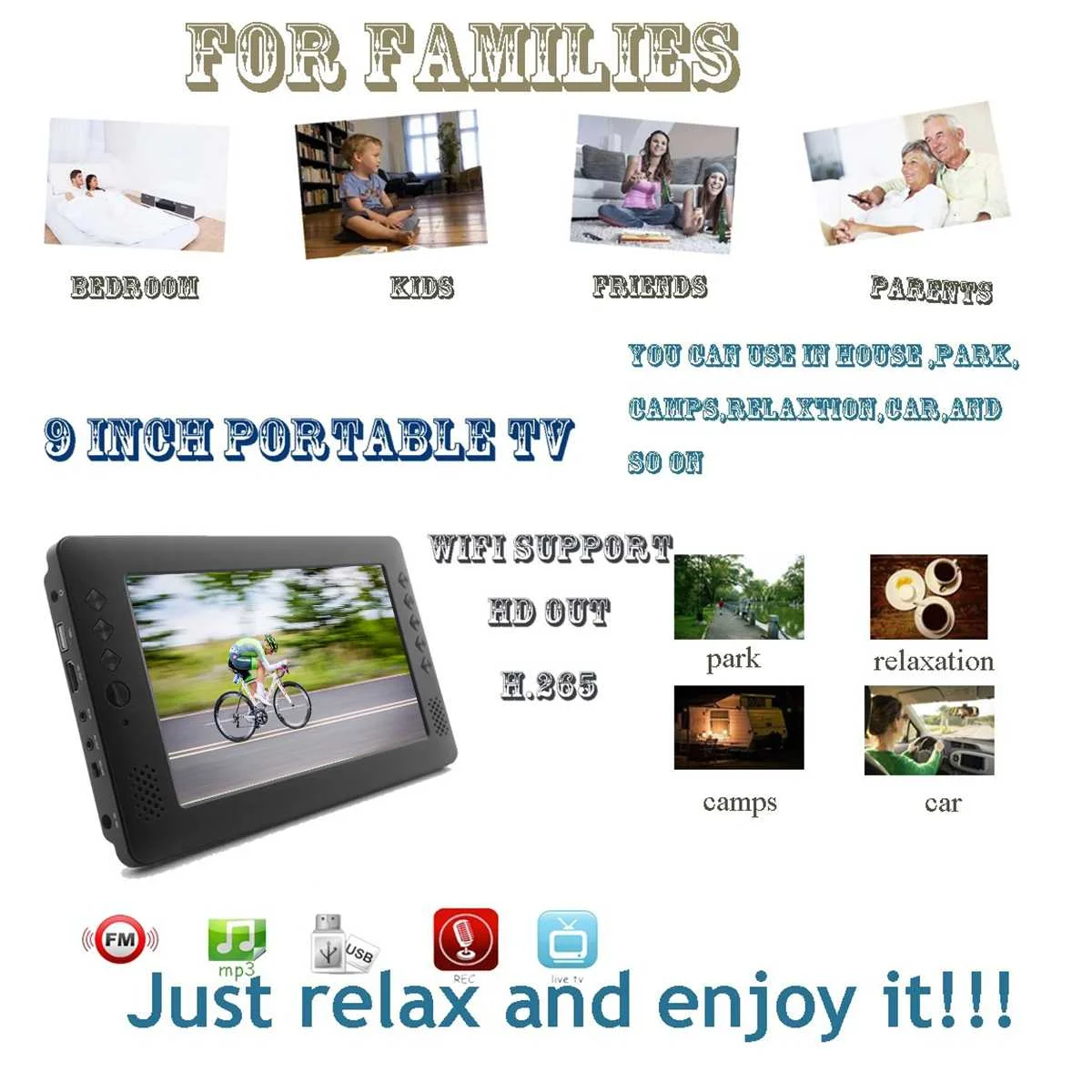 12V 9 дюймов HD Портативный экшн-камера с Wi-Fi подключением в цифровом и аналоговом ТВ DVB-T2 DVB-T D ТВ в ТВ автомобиля смарт-телевидения USB TF карты MP4 аудио-видео