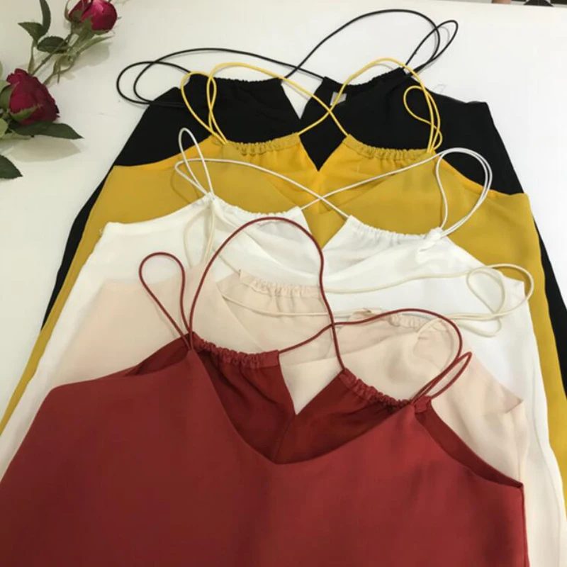 Женский шифоновый топ с V образным вырезом на бретелях|Топы| |