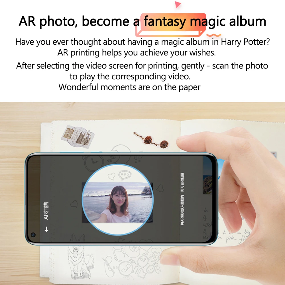 Zink AR фотопринтер 300 точек/дюйм huawei сублимационные портативные телефонные принтеры 500mA