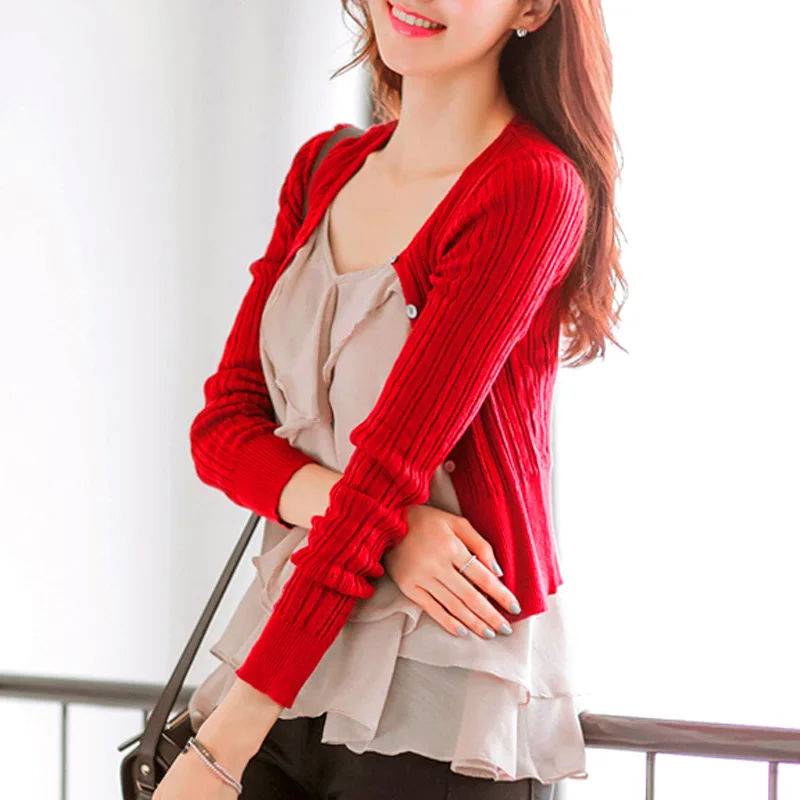2020 summer&amp spring women's Korean autumn sweater sexy tight cardigan Women Slim waist round neck short paragraph coat |