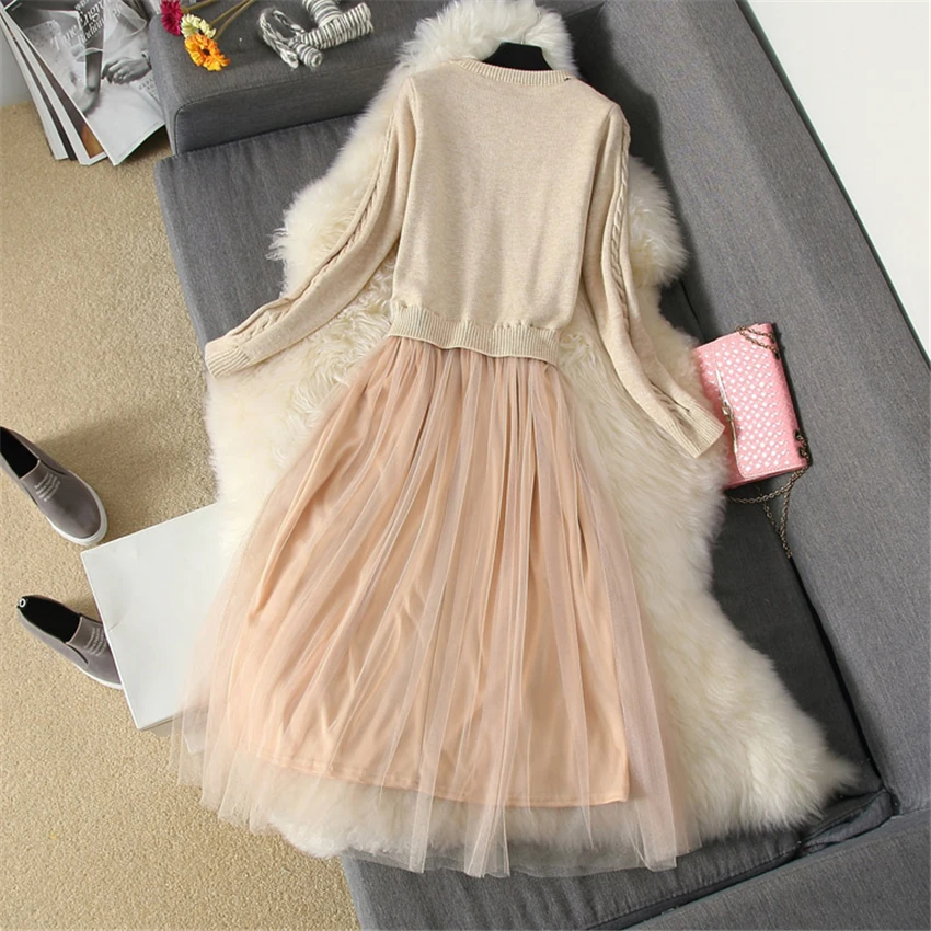 Платье Свитер женское Осеннее/зимнее теплое с длинным рукавом|dress vestidos|long knitted