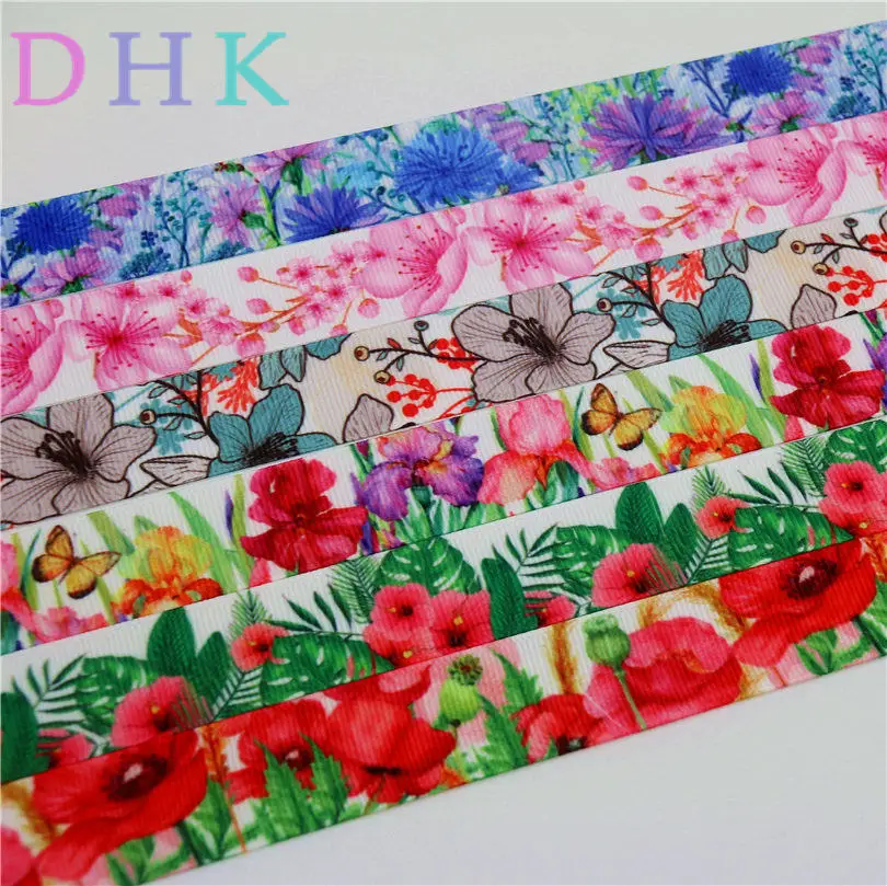 

DHK 7/8'' Free Shipping Flowers Cherry Printed Grosgrain Ribbon Accessory Material Headwear DIY Decoration 22mm S759