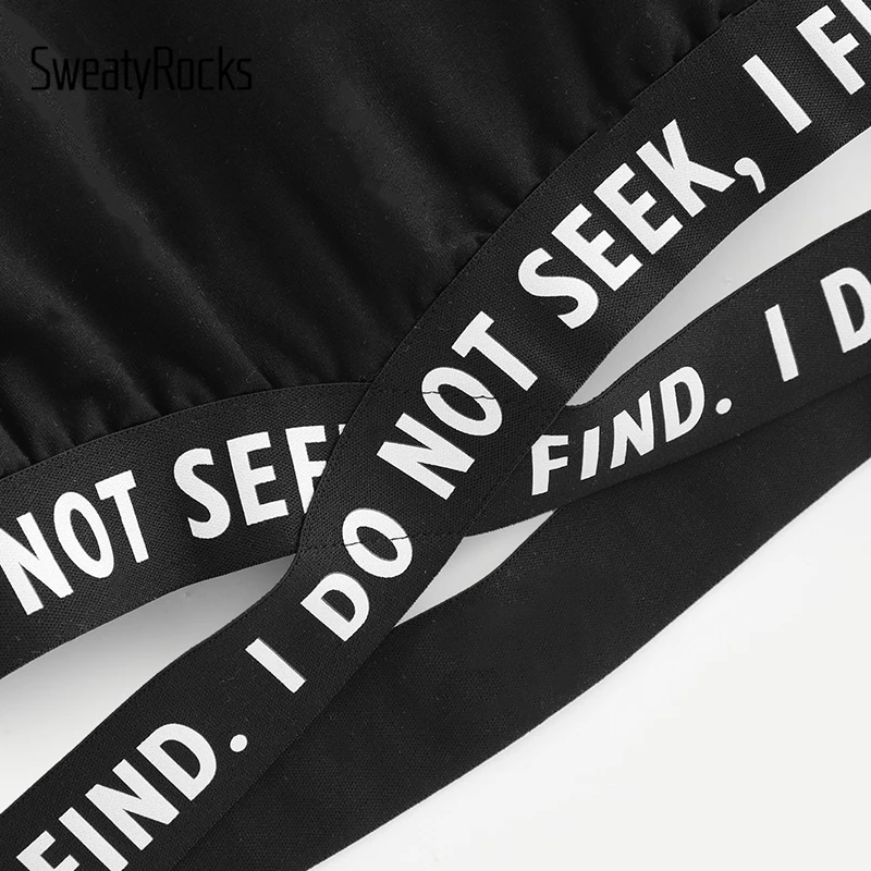 Свитер SweatyRocks с заклепками, фирменная уличная одежда, повседневные пуловеры с буквенным принтом, топы, весна, женские черные толстовки