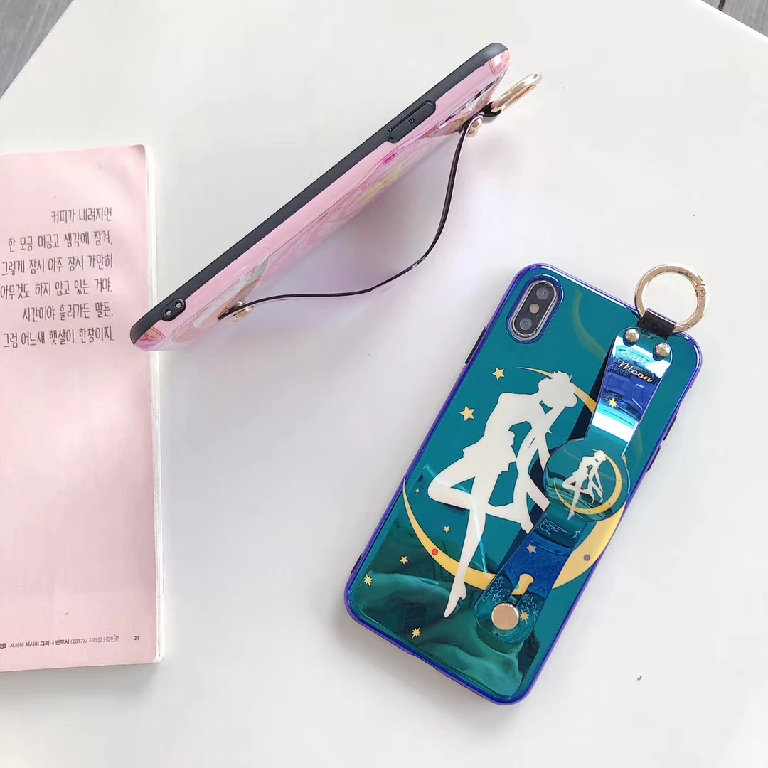 Глянцевый чехол Blue Ray Sailor Moon для Iphone 11 Pro Xs Max, чехол на запястье, милый мультяшный чехол для Iphone X, XR, 6, 7, 8 Plus, Funda