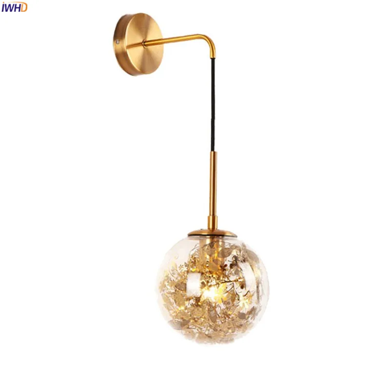 

IWHD Nordic Style Modern Wall Lamp Bedroom Mirror Stair Beside Glass Ball Wall Light LED Sconce Wandlamp Lamparas De Pared
