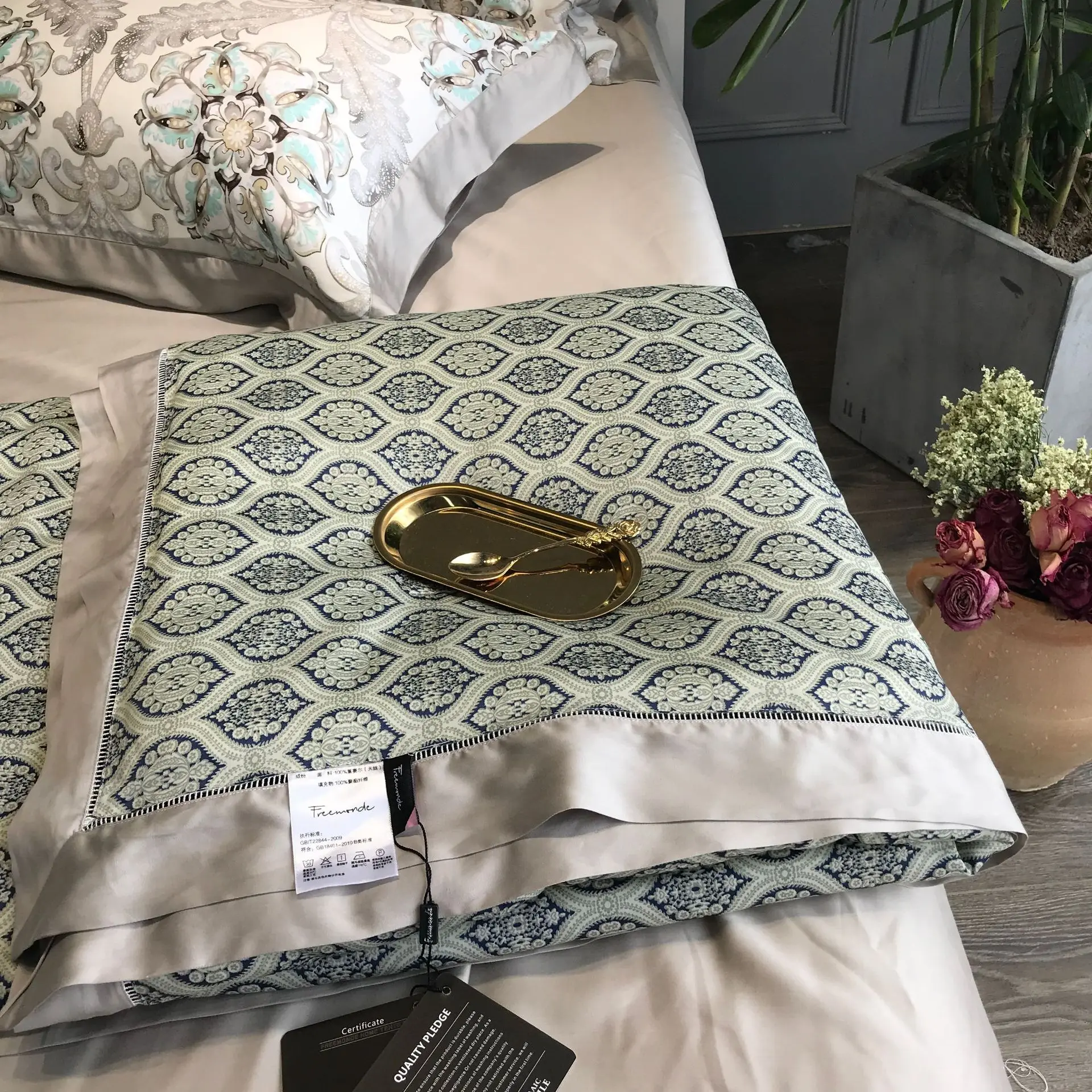 Abbiemao высококачественное постельное белье из хлопка Tencel, комплект из 4 предметов, кружевное шелковое постельное белье на весну/лето, размер queen/King