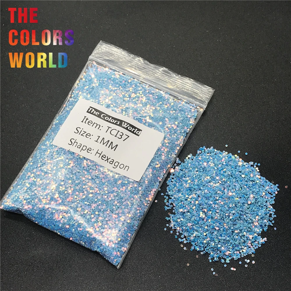 

TCI37 Pearlescent Iridescent Blue Color With Gold Light Hexagon Shape Nail Glitter Nail Art Design Face Glitter Cup Decoration