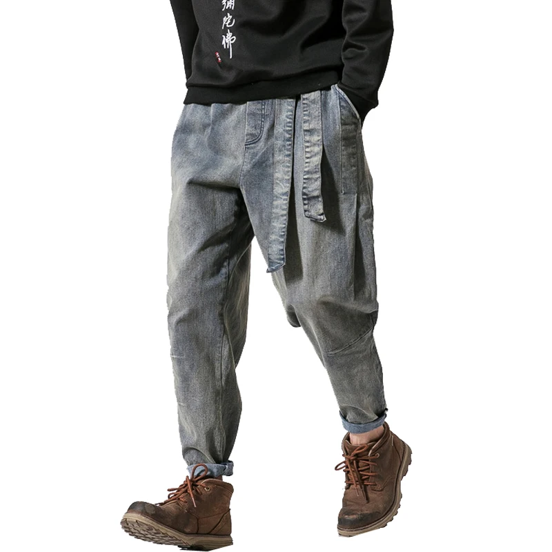 Джинсы ABZ229 мужские в стиле ретро хлопковые джоггеры с лентой повседневные брюки
