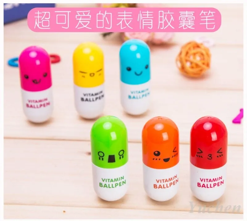 12 шт./лот милые Kawaii пилюля шариковая ручка милые телескопические витамины Новинка Шариковая ручка Обучающие принадлежности