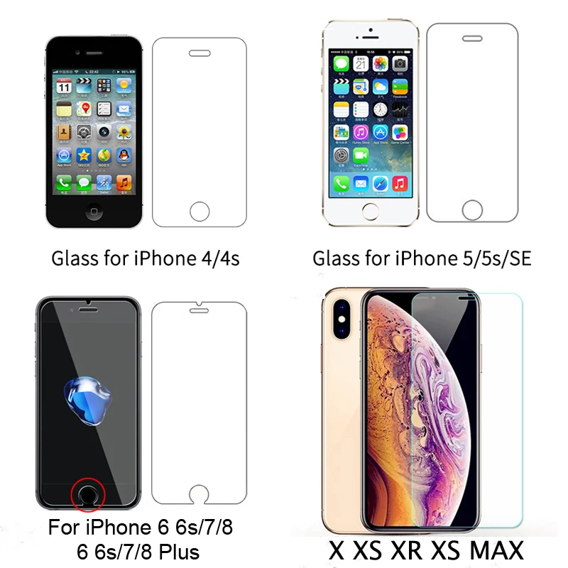 2 упак. Закаленное стекло для iphone 7 8 plus Защита экрана x xs max xr 6 6s 5 5S se Защитная пленка