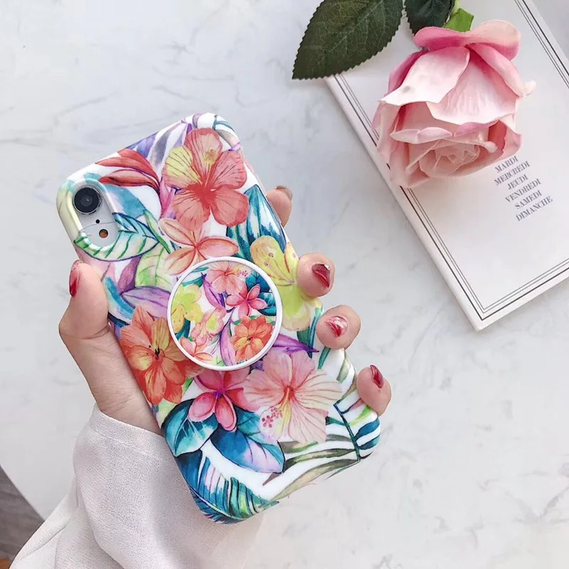 Phone Case for Iphone 7 8 6 6s Plus Flower and Leaf Folding Bracket Cover X S XR MAX Back Cases Capa Coque |