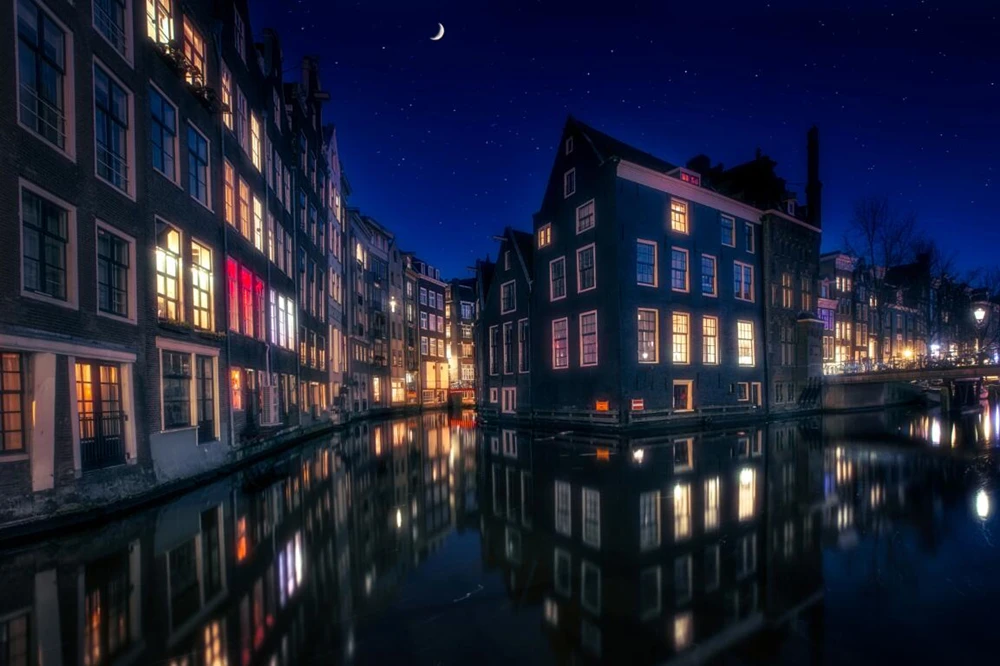 3d обои papel de parede Amsterdam House river city building Настенные для гостиной телевизора дивана