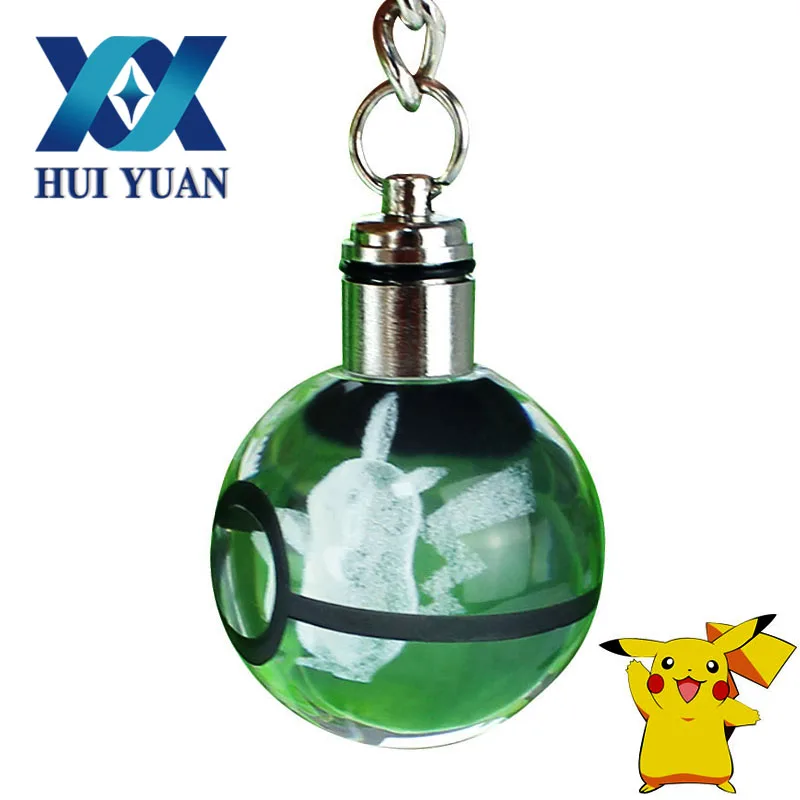 Pikachu Модный светодиодный брелок Bulbasaur Dragonite с 3D гравировкой, стеклянный шар, лампа Pokemon Go, новинка, светильник, цветная подвеска, детский подарок - Цвет: Pikachu