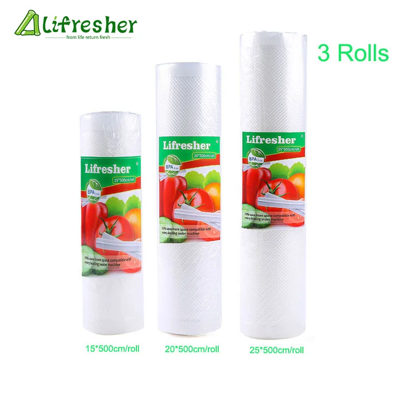 Lifresher 3 рулона/партия вакуумные пакеты для пищевых продуктов хранения упаковка