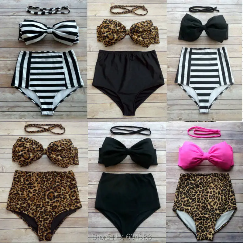Пикантные Черный цвет Большие размеры купальники бикини с леопардовым узором