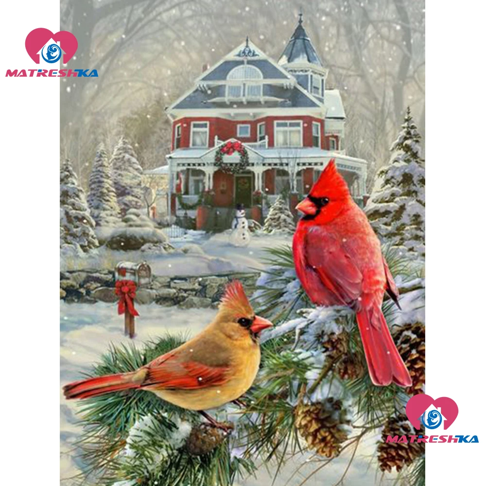 Алмазов картина пейзаж птицы полная квадратная Картинка из страз Рождественская