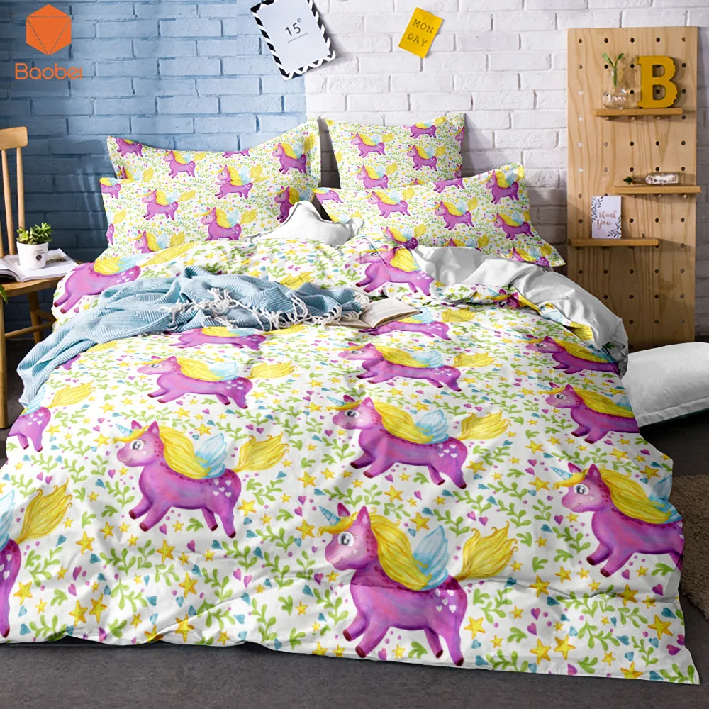 3 шт. набор из пододеяльника и наволочек с изображением единорога