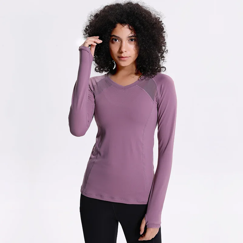 Purple Eshtanga рубашки для йоги, женские осенние спортивные футболки с длинным рукавом, футболки для фитнеса, спортзала, бега, быстросохнущие рубашки для йоги - Цвет: Purple