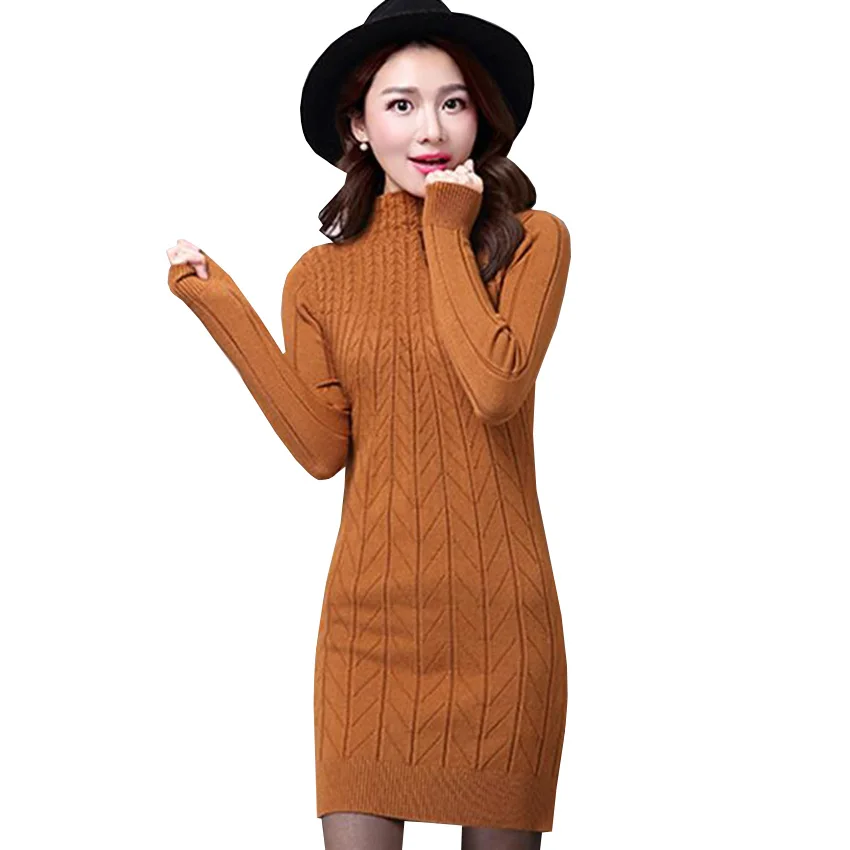 Платье Свитер женское теплое с длинным рукавом и высоким воротом|dress vestidos|knitted