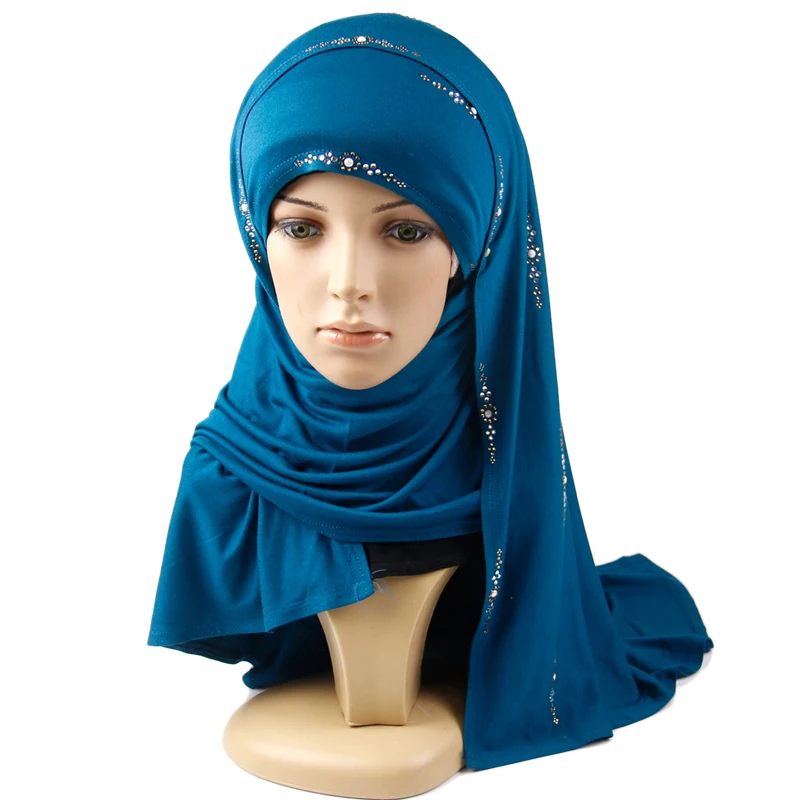 2018 женские хлопок мусульманских фондовой тюрбан-Джерси хиджаб шарф платок с