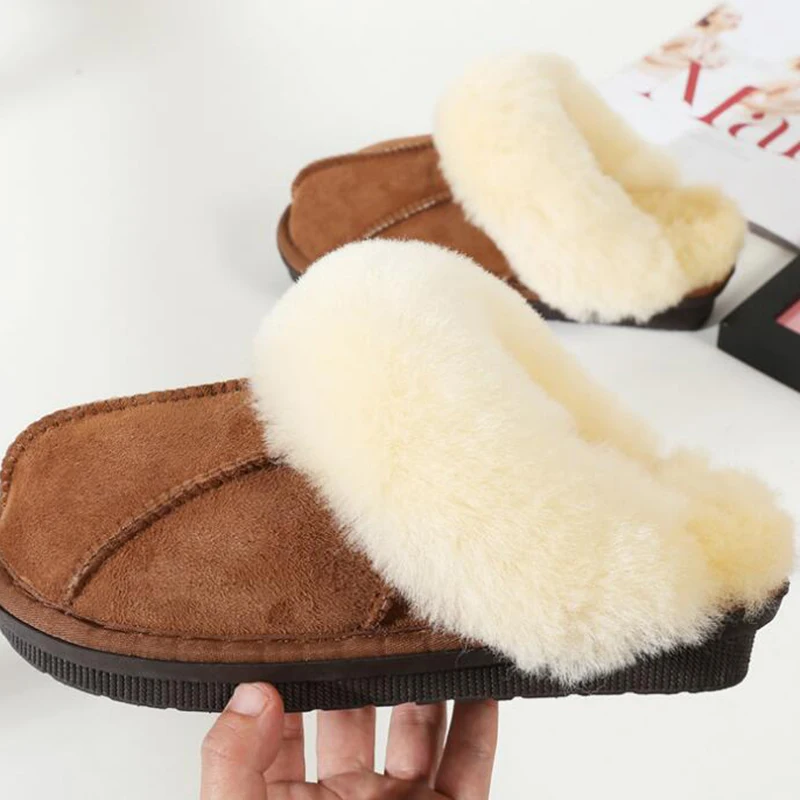 Высококачественные зимние теплые домашние тапочки мех одна пара натуральная