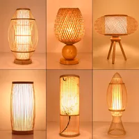 Nordic style warm bedroom bedside study room creative bamboo weaving small wooden table lamp