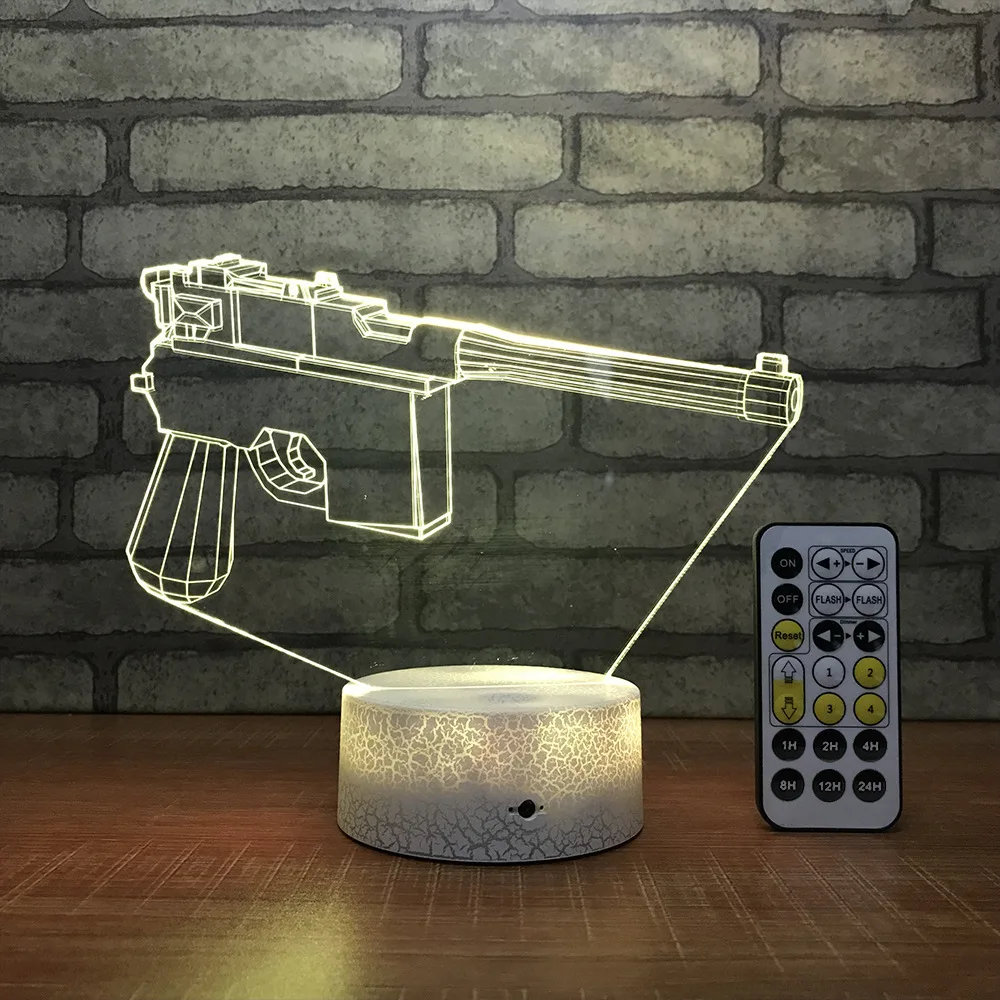 Пистолет светодиодный 3D настольная лампа USB 7 цветов Изменение ночной Светильник