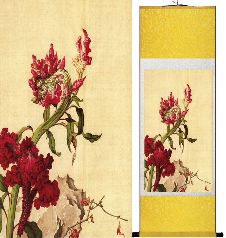 LangShining живопись чернилами птицы и цветы Весенняя шелковая прокрутка цветок | Дом