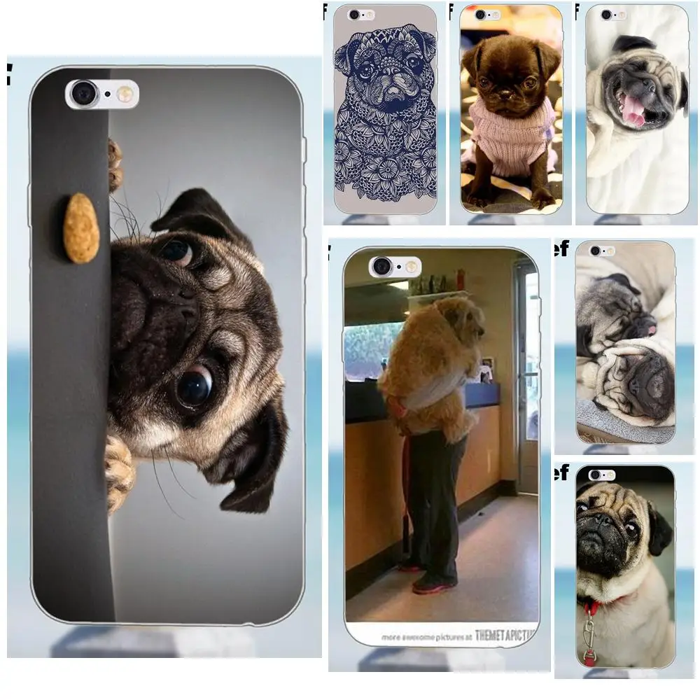 TPU узор Розовый Мопс Собака Мода анимель для iPhone 4 4S 5 5S 5C SE 6 6S 7 8 Plus X Samsung Galaxy J1 J3 J5 J7 A3