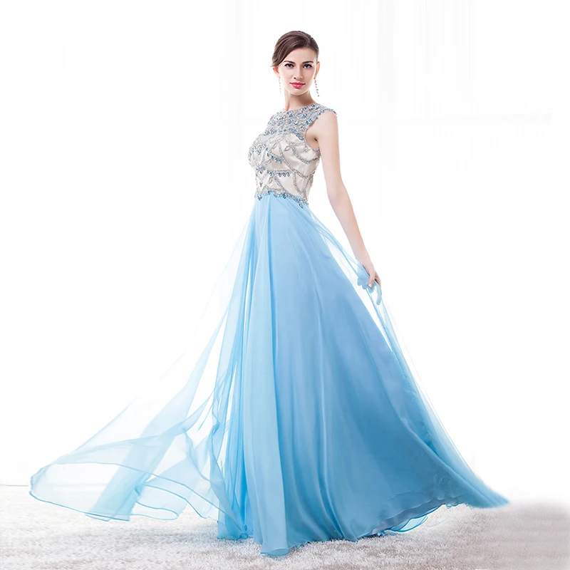 JaneVini Elegant Light Sky Blue Long Bridesmaid Dresses A Line Luxury Crystals Beaded Backless Tulle Women Prom Gowns Plus Size | Свадьбы и