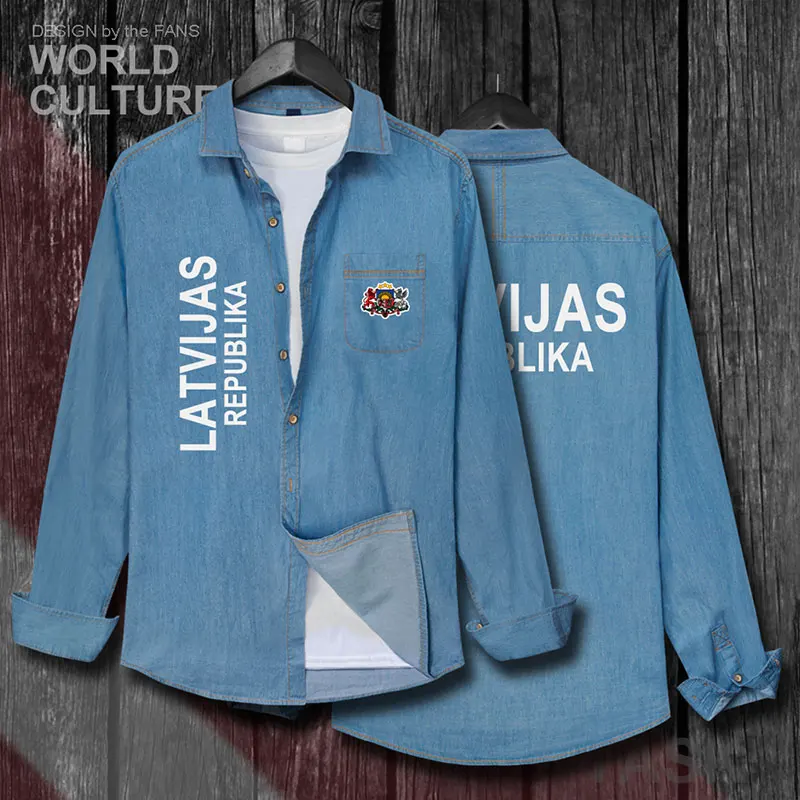Латвийская мужская одежда LVA LV Latvijas, осенняя куртка, Ковбойское пальто с длинным рукавом, джинсовая рубашка с отложным воротником, топы 20 - Цвет: shirt-lightblue