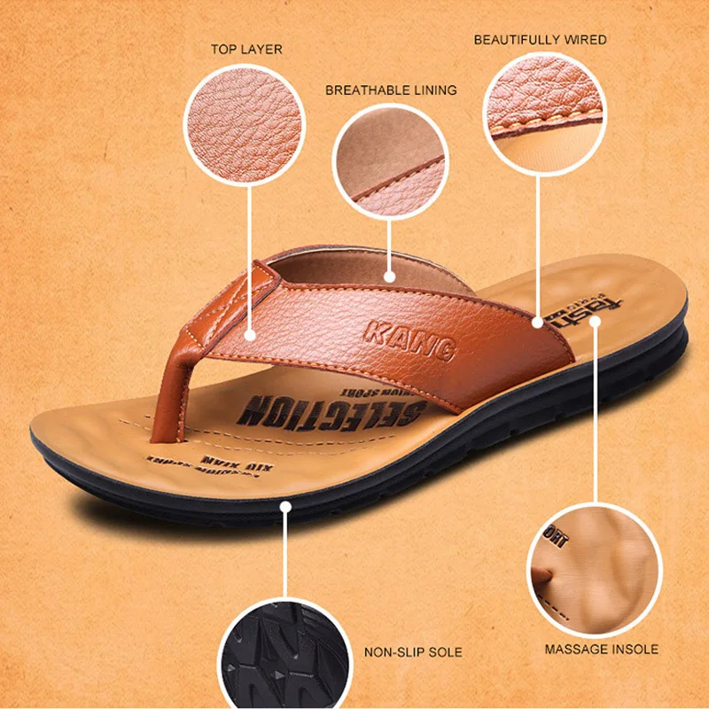 Брендовая Летняя обувь пляжные сандалии мужские Вьетнамки тапки из кожи пу на